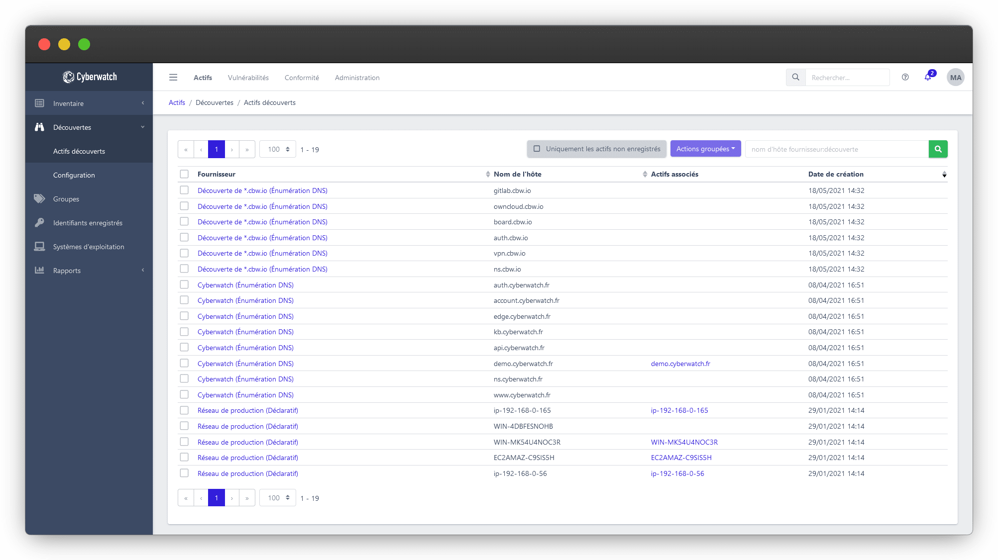 Cyberwatch vous permet d'identifier les actifs de votre système d'information grâce à un puissant moteur de découverte.