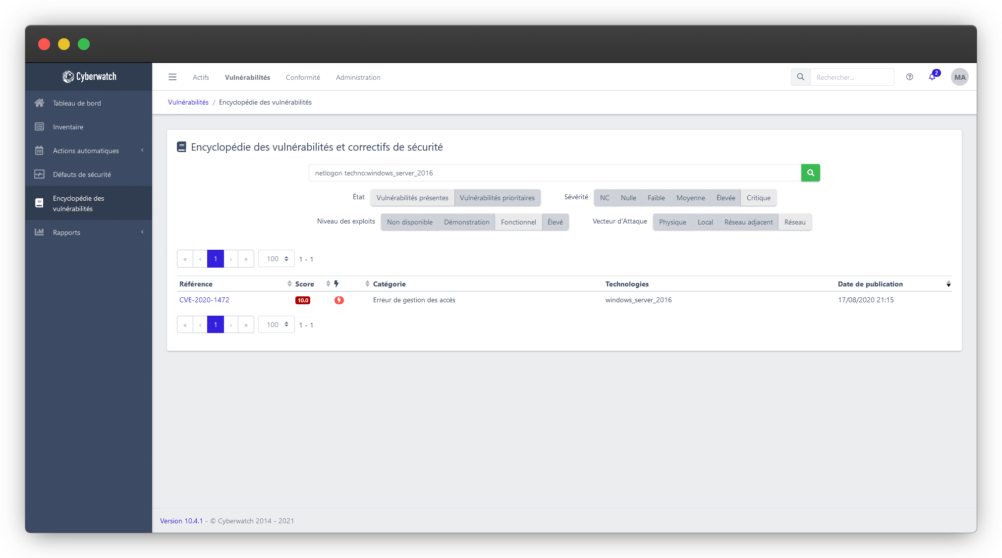 Filter vulnerabilities by the technologies and criteria you are interested in