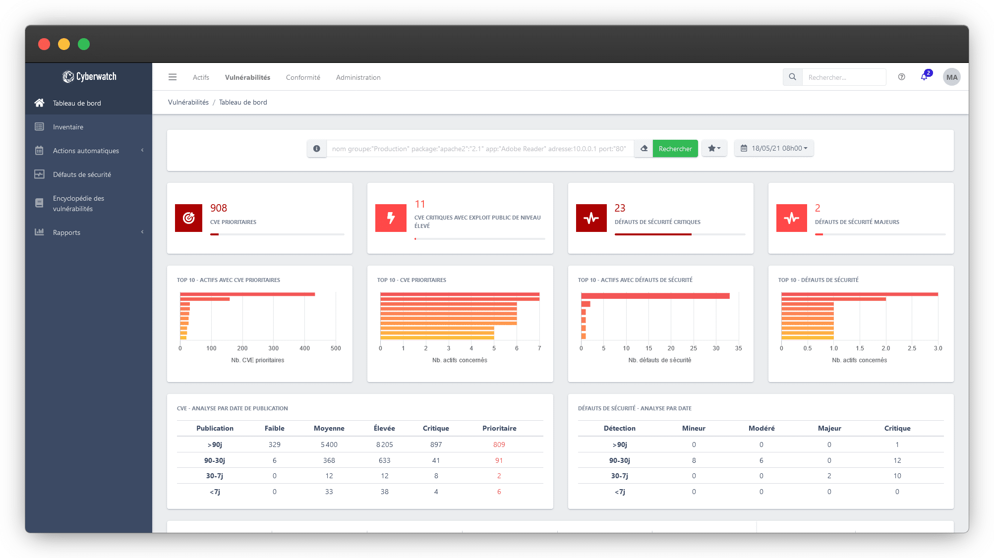 Cyberwatch Vulnerability Manager est une plateforme de gestion des vulnérabilités, avec cartographie du système d’information, détection des vulnérabilités, priorisation basée sur le risque et sur les contraintes métiers, aide à la décision, et module de correction embarqué.