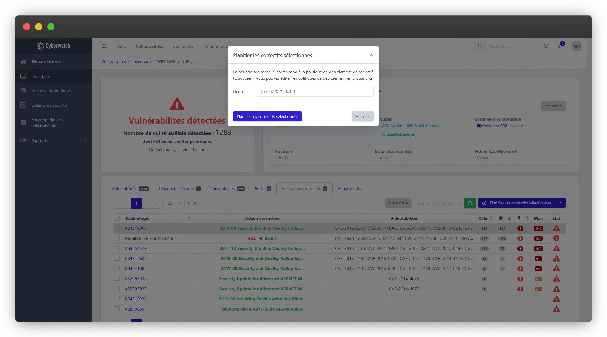 Module de patch management multiplateforme intégré (Linux et Windows).